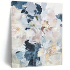 “Soft - Toned Floral Bouquet” - Blue, White, Pink Abstract Floral Painting On Canvas PS0585