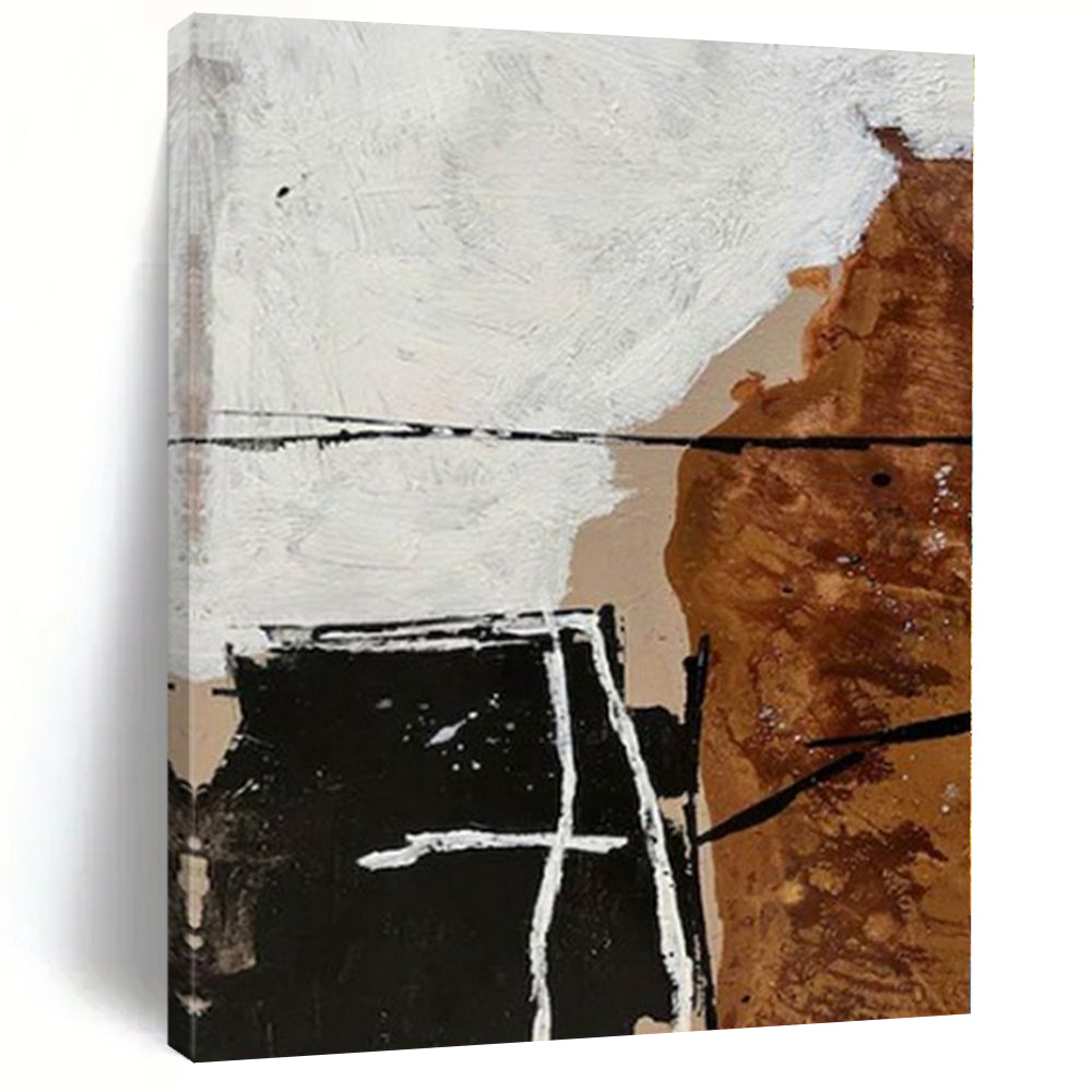 Brown, Black, White and Gold with Textured Layers "Rustic Elegance" Abstract Painting On Canvas PS1111