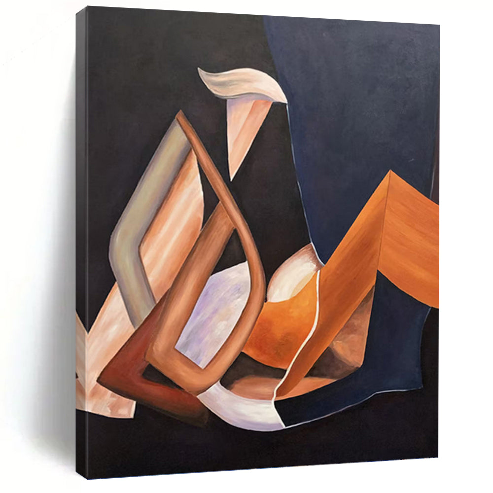 “Geometric Shapes: Brown, Orange, and Purple Abstract” - Cubist - Inspired Abstract Painting On Canvas PT0927