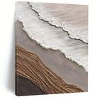 “White, Grey, and Brown Textured Wave Collage” - Mixed - Media Coastal Painting On Canvas DS344