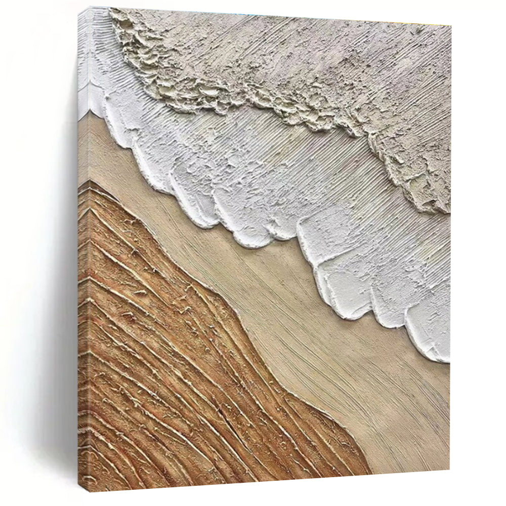 “Neutral Textured Layers” - Beige, White, Brown Abstract Impasto Painting On Canvas PS0721
