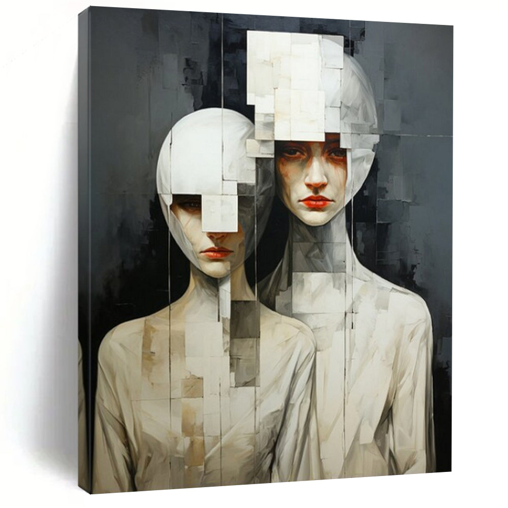“Monochrome Fragmented Figures” - Surrealist Painting On Canvas PT2203