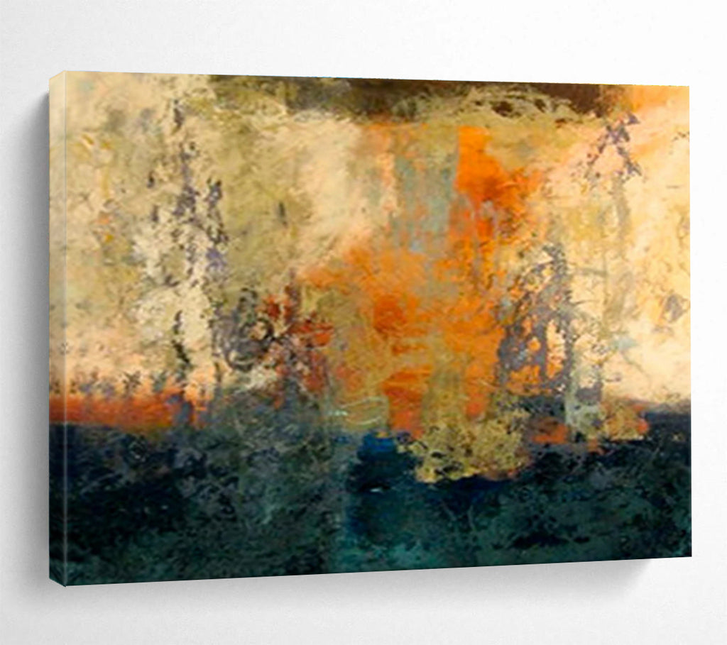 Mixed - Tone Abstract Horizon - Layered Landscape Painting On Canvas DKS378