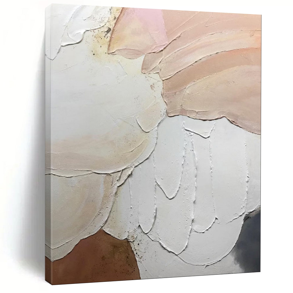 “Textured Neutral Shapes” - Abstract Impasto Painting On Canvas PT1991