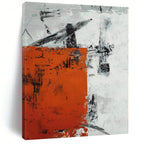 “Orange - Grey Abstract Textured Rectangle” - Rustic Abstract Painting On Canvas PS0332