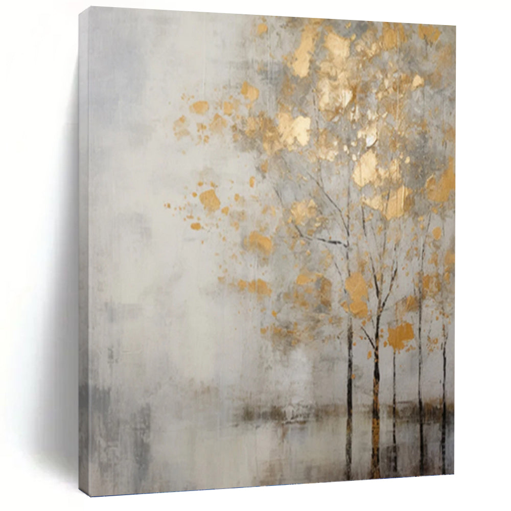 “Golden Tree Silhouette” - Abstract Landscape Painting On Canvas PT1055