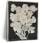 “White Blooms” - Minimalist Floral Textures on Black Painting On Canvas DS140