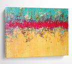“Turquoise & Red Abstract” - Bold Color - block Painting On Canvas DKS403