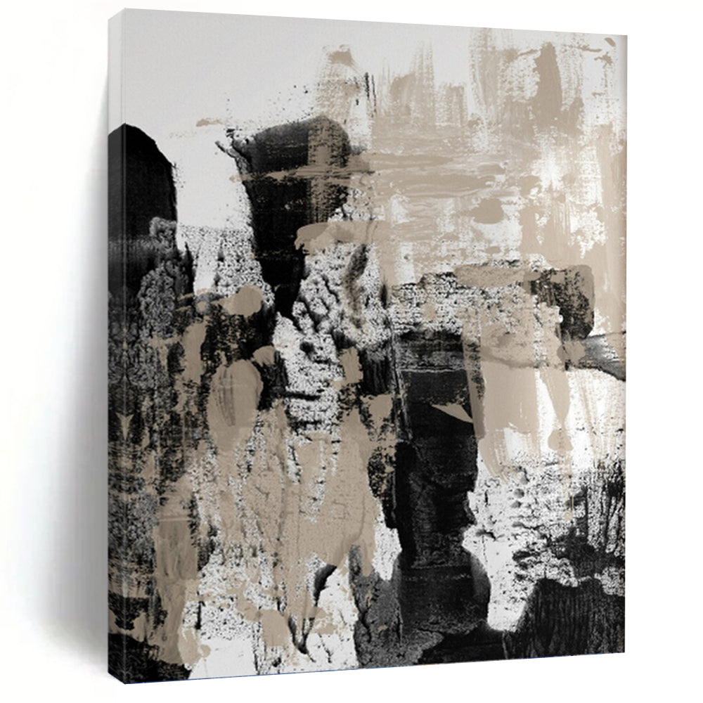 “Monochrome Textures: Black, White, and Beige Abstract” - Expressionistic Minimalist Art On Canvas PT0966