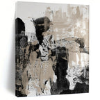 “Monochrome Textures: Black, White, and Beige Abstract” - Expressionistic Minimalist Art On Canvas PT0966