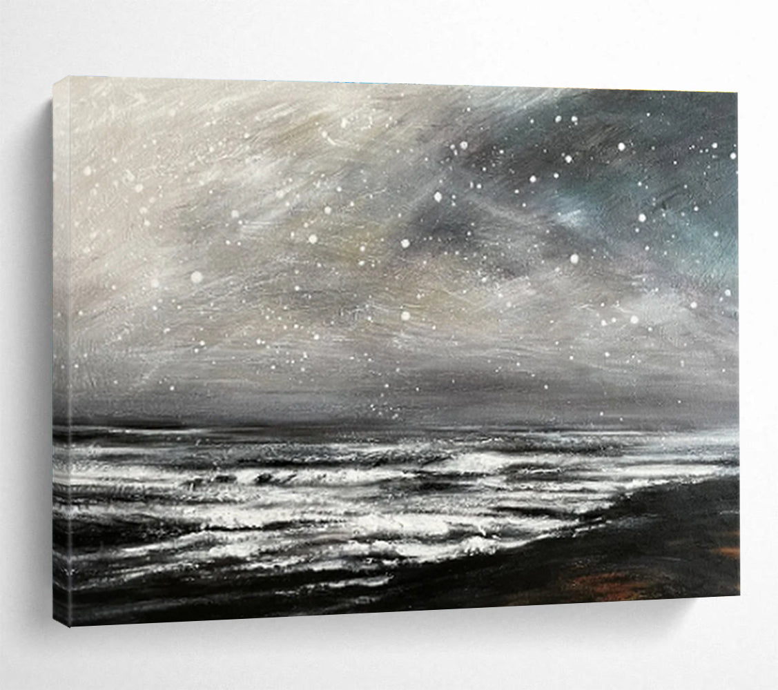 Grey Sky with Snow Over Dark Sea Seascape Painting On Canvas DKS109