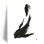 “Ink Fish Silhouette” - Bold Black Brushstrokes on White Canvas Painting On Canvas DS181