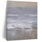 Gray, White and Beige with Textured Ocean Waves "Muted Surf" Abstract Landscape Painting On Canvas PS1161