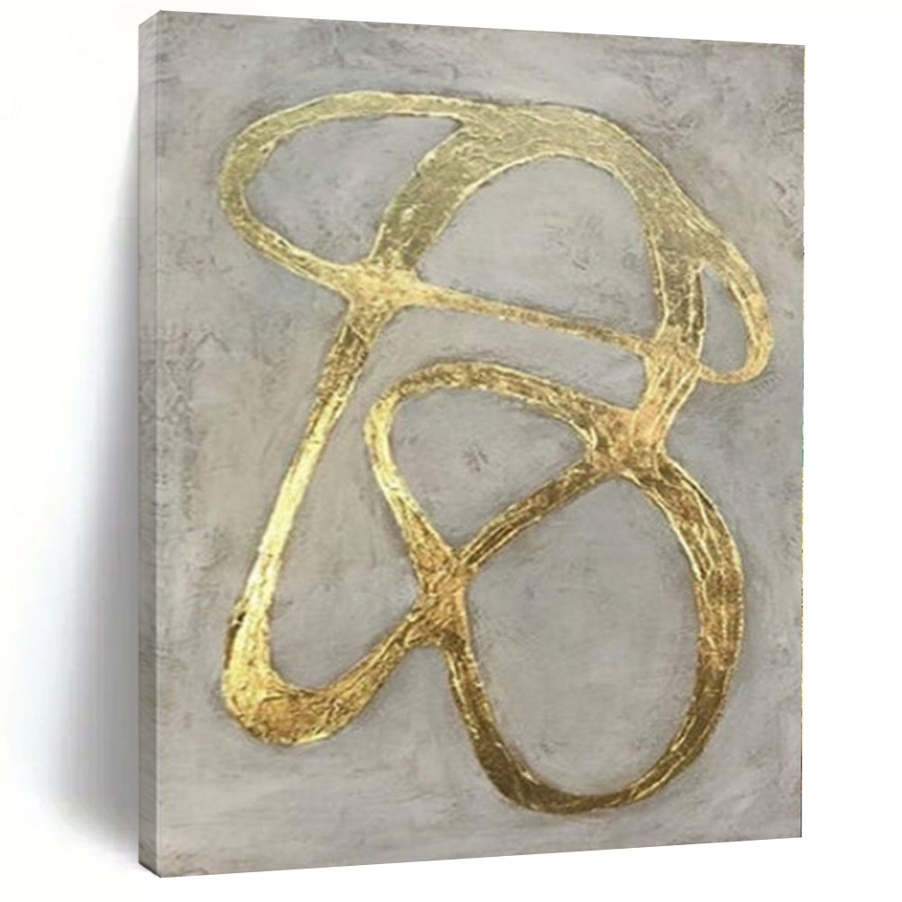 Gray with Gold Curved Lines "Elegant Twist" Luxe Abstract Painting On Canvas PS1097