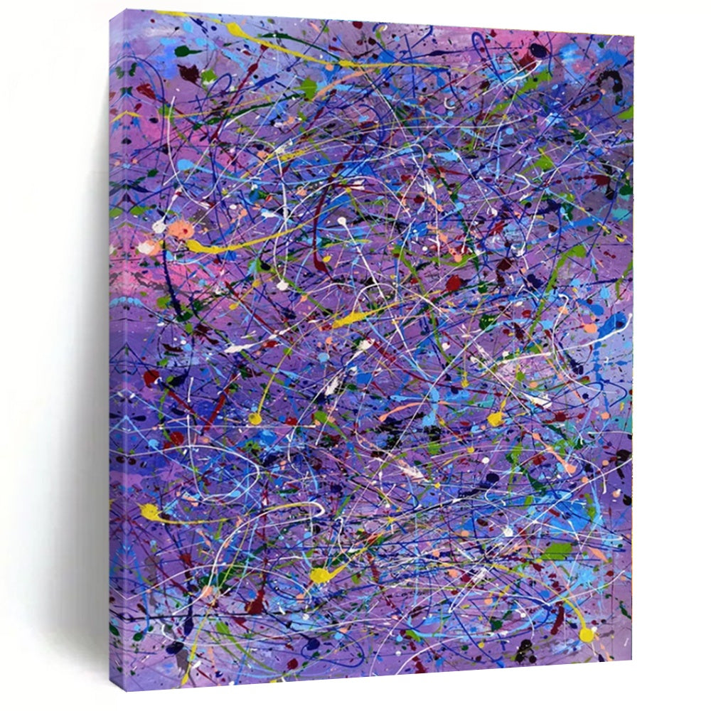 Purple, Colorful Dripping Lines "Purple Pandemonium" Abstract Painting On Canvas PS1321