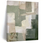 “Earthy Greens and Neutrals Abstract Blocks” - Abstract Painting On Canvas PT2053