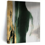“Gold - Green Abstract Form” - Green, Gray, Gold, White Abstract Minimalist Painting On Canvas PS0640