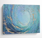 “Blue - Gold Swirl Ocean” - Textured Abstract Painting On Canvas PT254