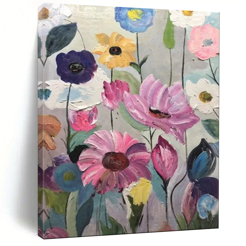 Vivid Flower Garden, Fauvist Blooms, Oil Painting On Canvas PT2097