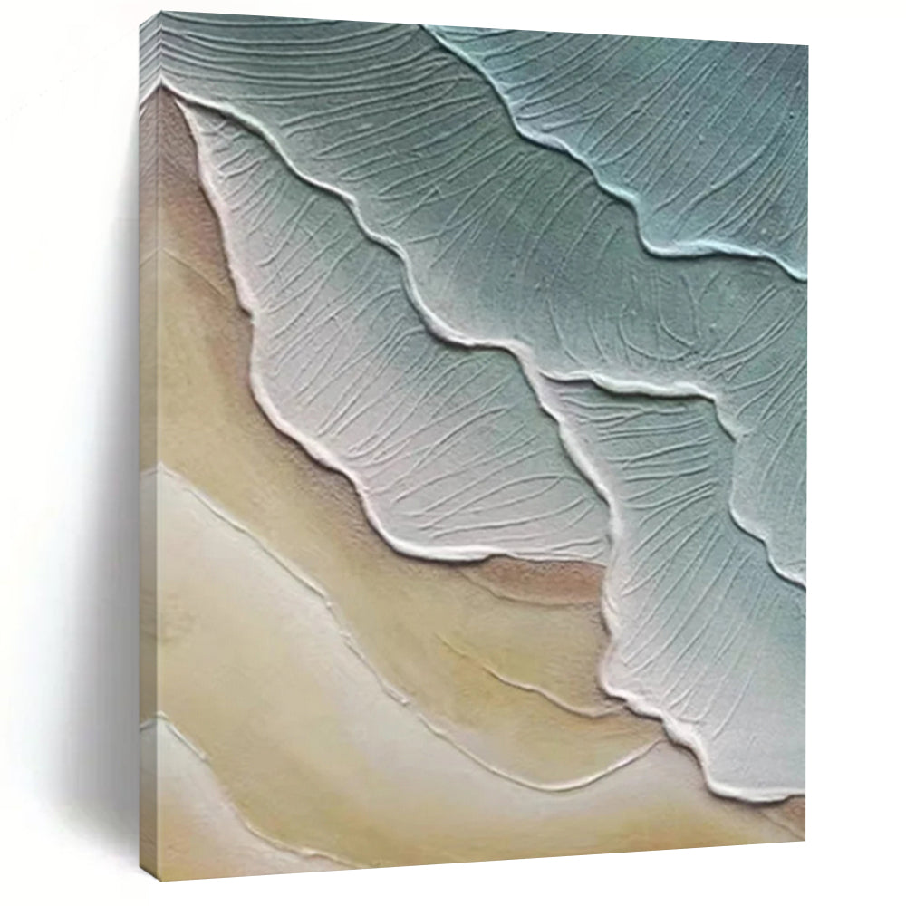 “Textured Leaf - like Shapes in Green and Beige” - Nature - Inspired Textured Painting On Canvas DS342