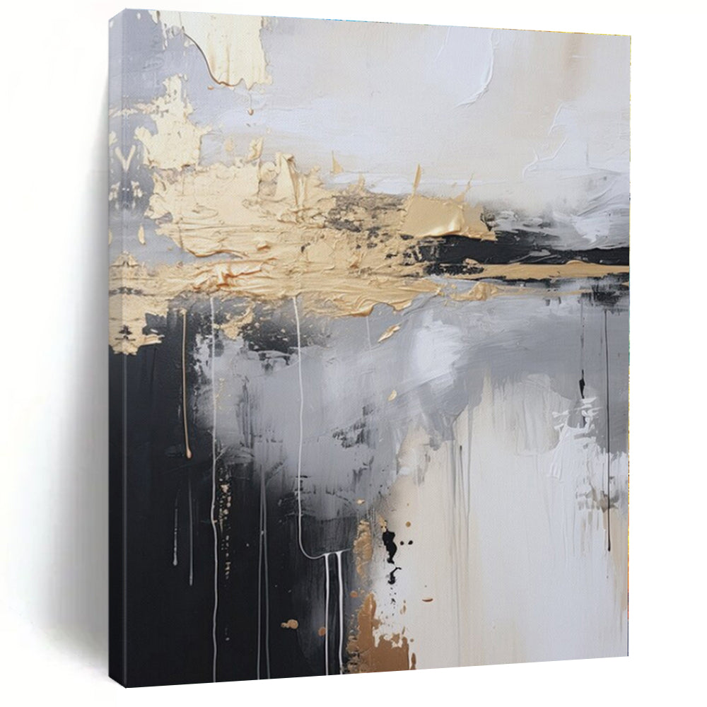 Gray, White, Gold with Dripping Textures "Urban Rain" Abstract Painting On Canvas PS1399