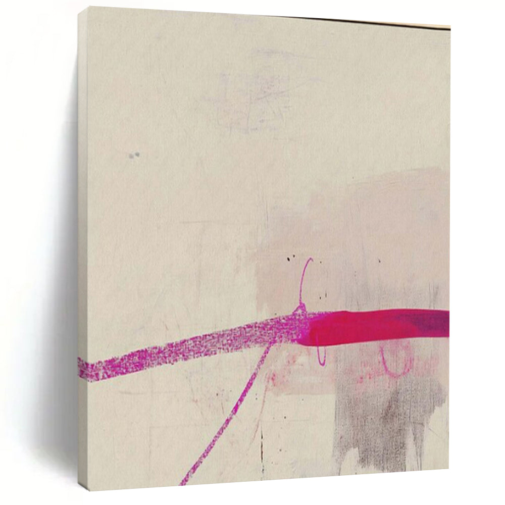 Light Pink, Gray, and Magenta Lines "Subtle Splash" Abstract Line - Based Painting On Canvas PS1045