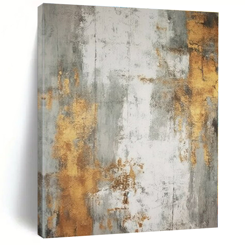 Gray, Gold, White with Textured Layers "Gilded Whispers" Abstract Painting On Canvas PS1271
