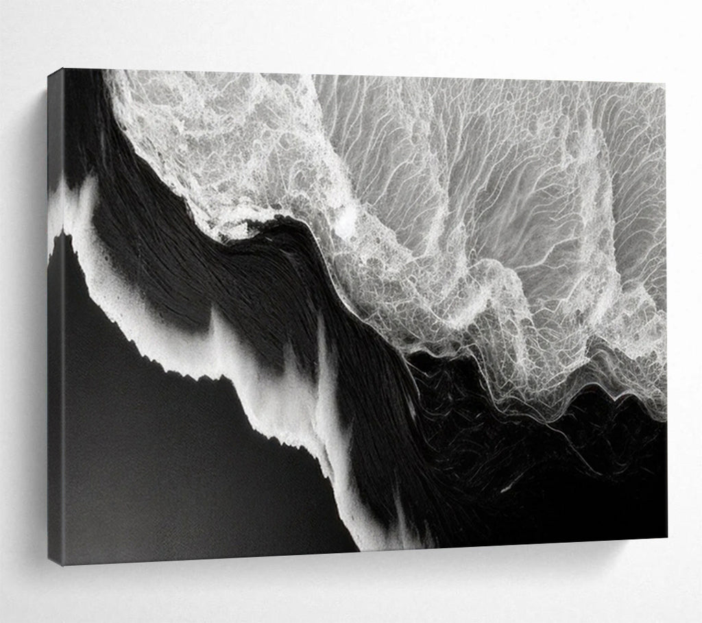 “Black and White Wave Textures” - Monochrome Marine Painting On Canvas PT075