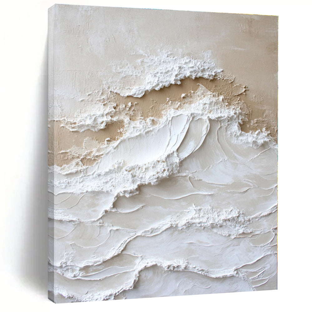 “Cream - White Textured Waves” - Cream, White Textured Abstract Painting On Canvas PS0444