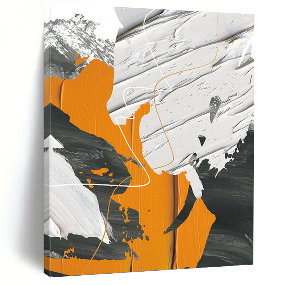 “Orange, Gray, and White Abstract” - Modern, Geometric - Styled Painting On Canvas PT1528