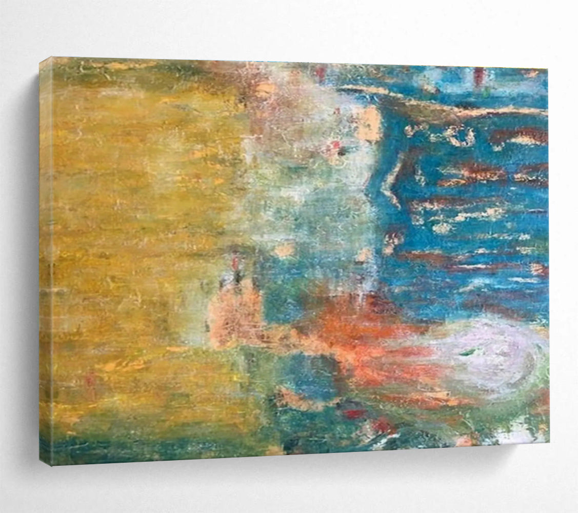 “Color Fusion Landscape” - Yellow, Blue & Green Abstract, Textured Oil Painting On Canvas DKS721