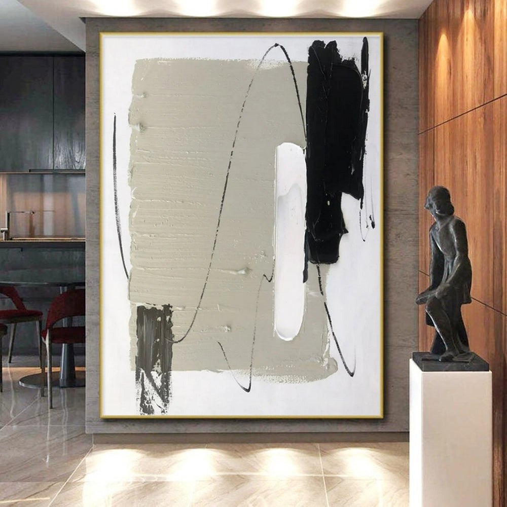 Gray, Black, White Subtle Layers “Concrete Serenity” - Painting On Canvas PS0800