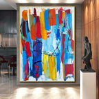 “Colorful Abstract Carnival” - Multicolor, Red, Blue, Yellow, Orange Abstract Expressionist Painting On Canvas PS0646
