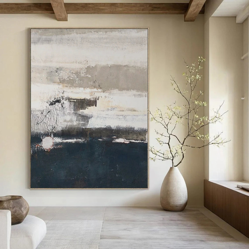 “Gray - White - Blue Textured Seaside” - Dreamy Abstract Painting On Canvas PS0131