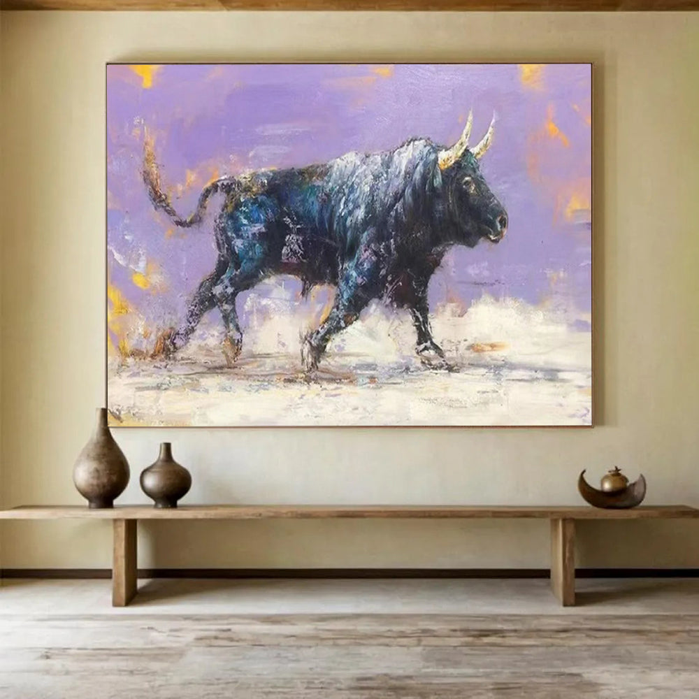 “Vibrant Bull Portrait” - Expressionist Animal - Painting On Canvas PT1741