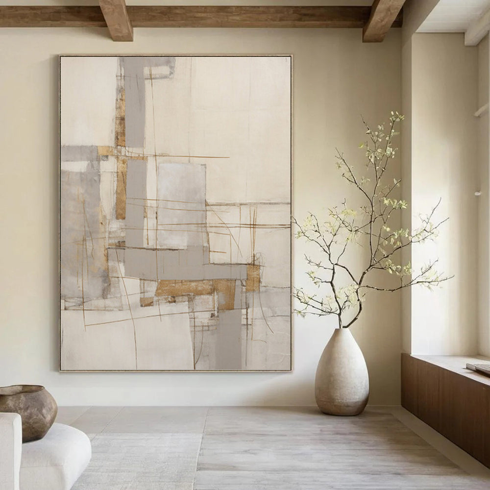 “Neutral Line - Geometric Abstract” - Minimalist Abstract Painting On Canvas PT1322