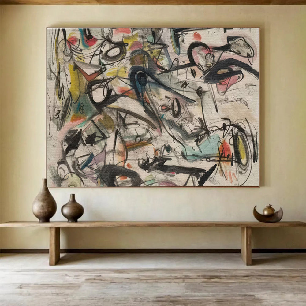 Colorful Chaotic Abstract Doodles Modern Abstract Painting On Canvas DKS144