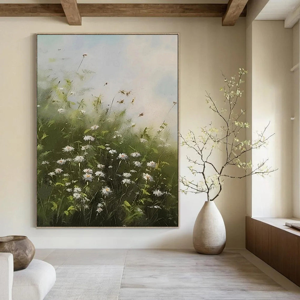 Dreamy Daisy Field, Impressionistic Nature, Monet - Inspired Light, Painting On Canvas PT2108