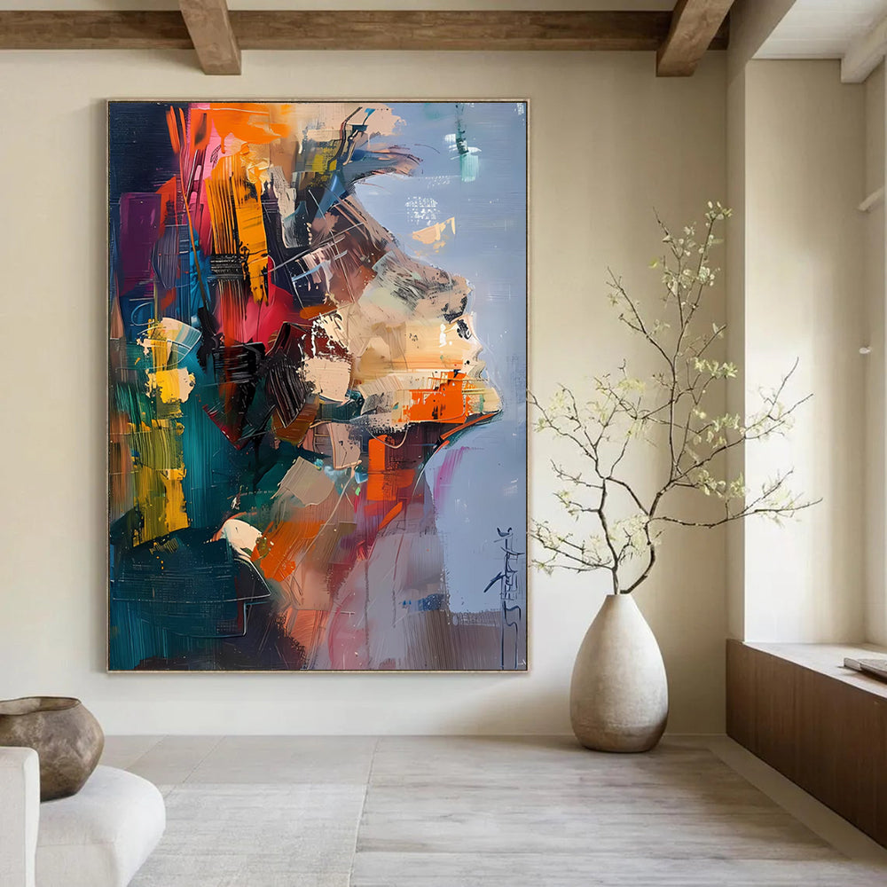“Color - Blocked Abstract Portrait” - Expressive Abstract Painting On Canvas DS285
