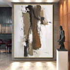 “Brown - White Layered Abstraction” - Brown, White, Black Abstract Painting On Canvas PS0496