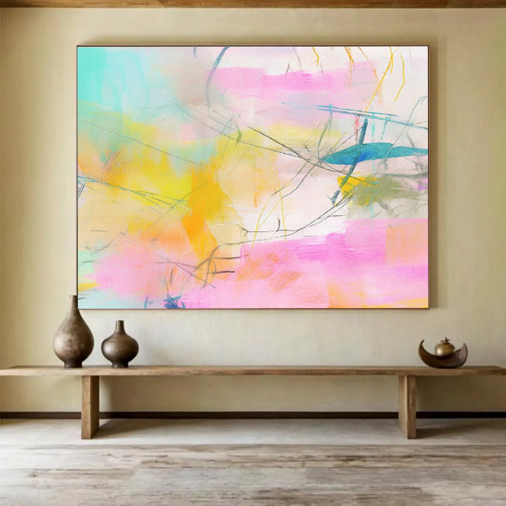 “Pastel - Hued Abstract Web” - Colorful Abstract Painting On Canvas DKS501
