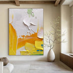 White, Yellow, Blue with Bold Textures "Sunny Textures" Abstract Painting On Canvas PS1346