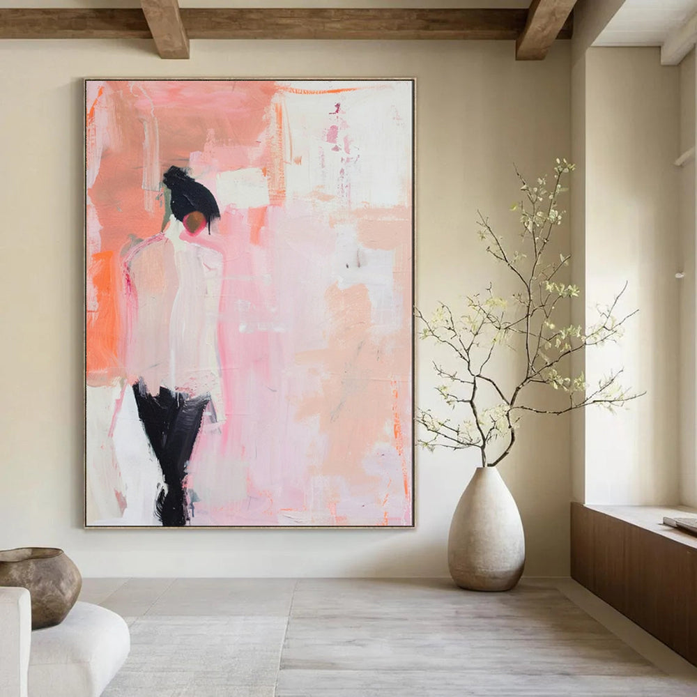 “Abstract Pink and Orange Figure” - Abstract Figurative Painting On Canvas PT1897