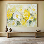 “Sunny Yellow & White Blooms” - Bright Floral, Impasto Flower Bouquet Painting On Canvas DKS696