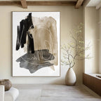 “Black, Beige, and Grey: Minimalist Abstract with White Lines” - Modern Calligraphic Art On Canvas PT0969