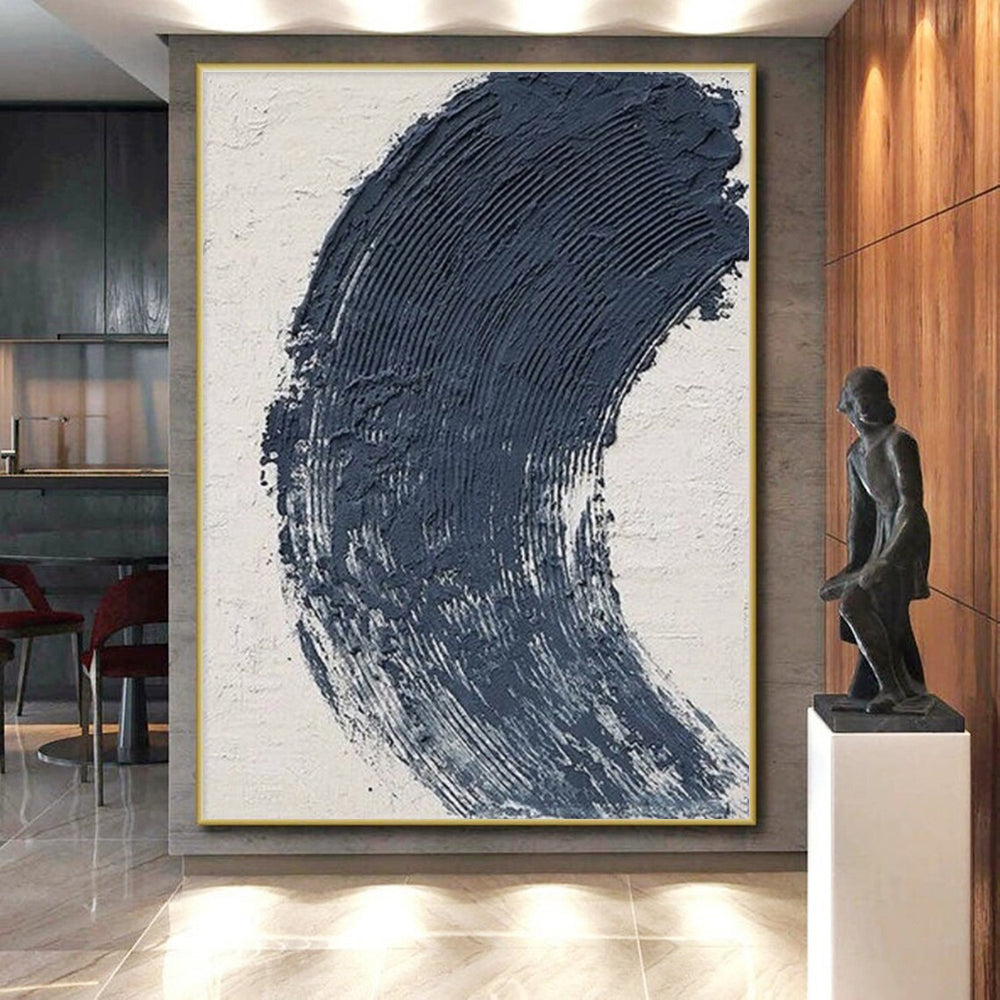 “Bold Blue Textured Stroke” - Blue, White Abstract Minimalist Painting On Canvas PS0680