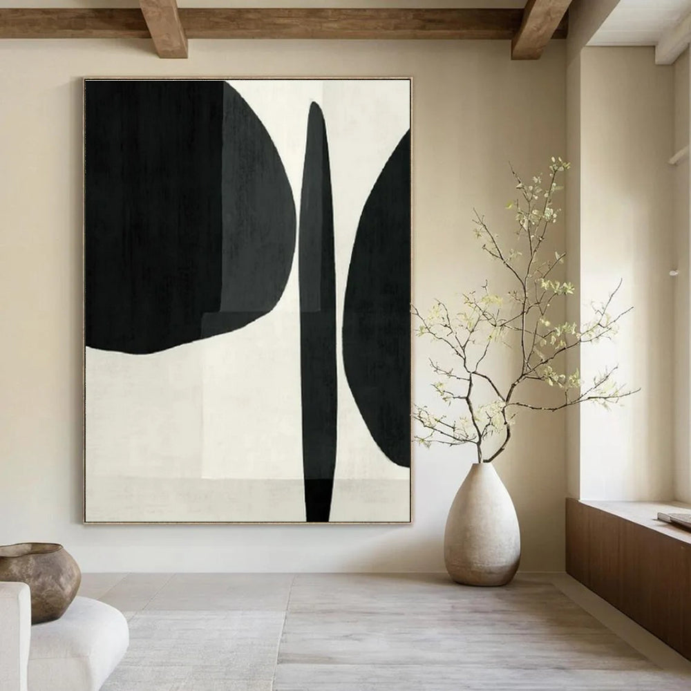 Black, White with Bold Shapes "Graphic Simplicity" Abstract Painting On Canvas PS1447