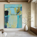 Blue, Green, Beige with Abstract Forms "Coastal Abstraction" Abstract Painting On Canvas PS1308