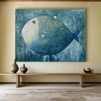 “Whimsical Fish and House” Surrealist Painting DKS218