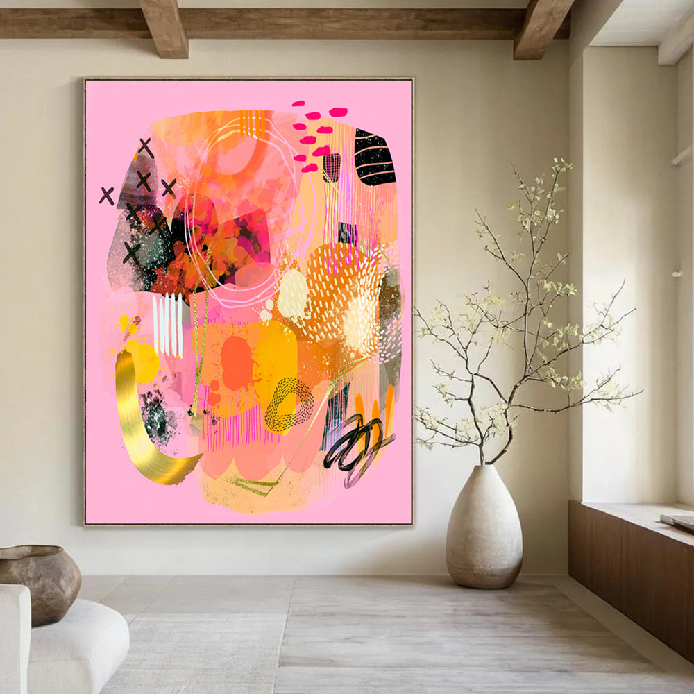 “Pink - Orange - Gold Abstract Medley” - Abstract Painting On Canvas PT2009